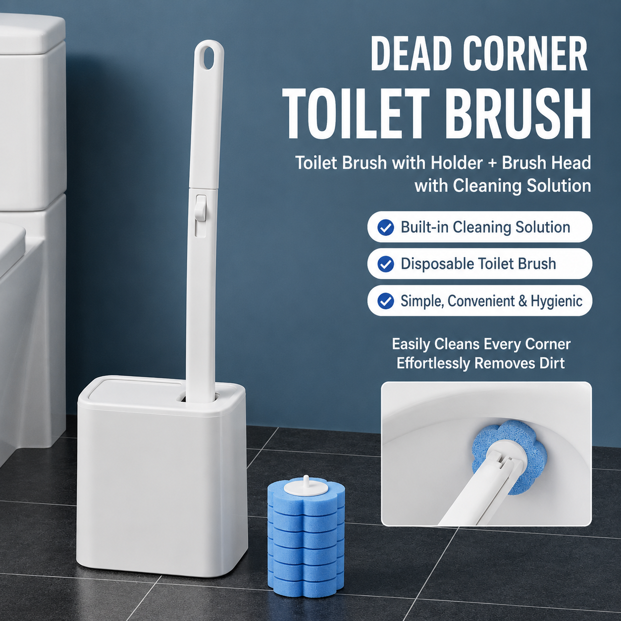 Smart Automatic Flip-Top Toilet with Disposable Cleaning Brush Set (24 Refills included) - Premium White