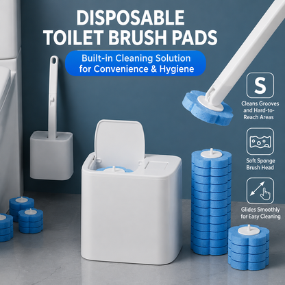 Smart Automatic Flip-Top Toilet with Disposable Cleaning Brush Set (24 Refills included) - Premium White